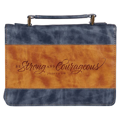 Strong and Courageous Butterscotch and Navy Classic Bible Cover Large