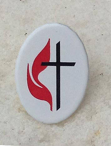 Lapel Pin Cross and Flame Oval White Enamel