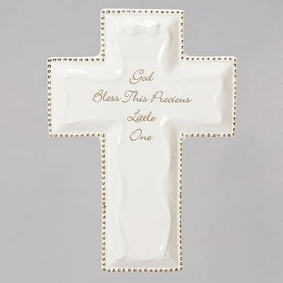 God Bless This Precious Little One Baptism Wall Cross - White