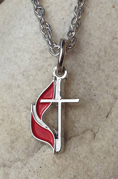 UM Cross & Flame Necklace - Silver Plated