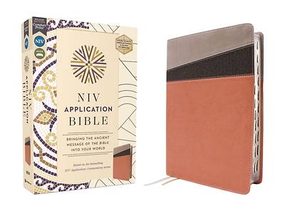 Picture of NIV Application Bible, Leathersoft, Coral/Gray, Red Letter, Thumb Indexed, Comfort Print