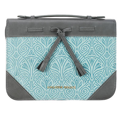 Bible Cover Medium Gray & Turquoise Croc Amazing Grace