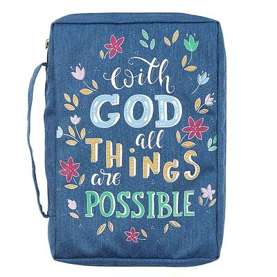 Bible Cover Canvas Large Navy with God All Things Matt 19