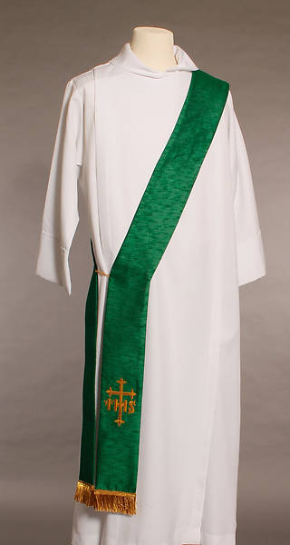 Green IHS Cross Deacon Stole