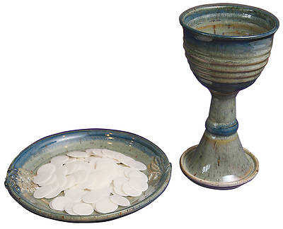 Porcelain Chalice and Paten Set with Wheat and Grape Pattern, Green