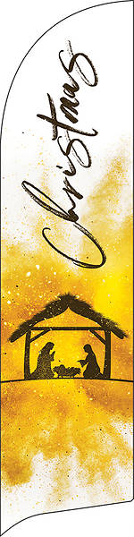 Picture of Christmas Nativity White and Gold Flag Banner