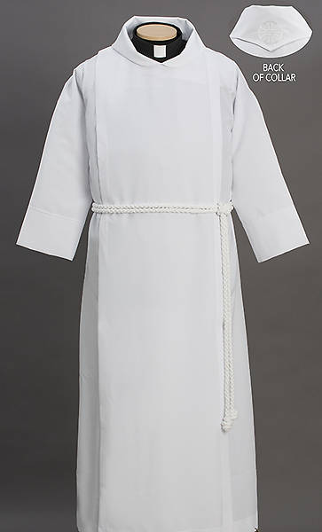 Mens Wrap Around Alb with Embroidered Collar