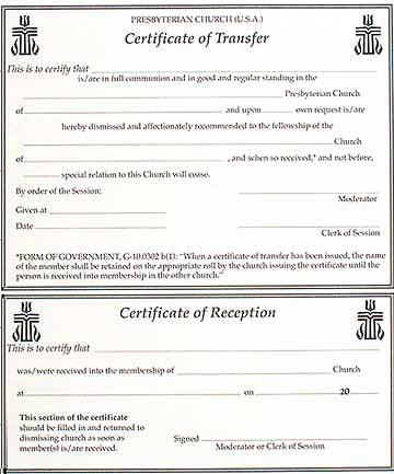 Picture of Presbyterian Transfer Flat Certificate (Book of 12)