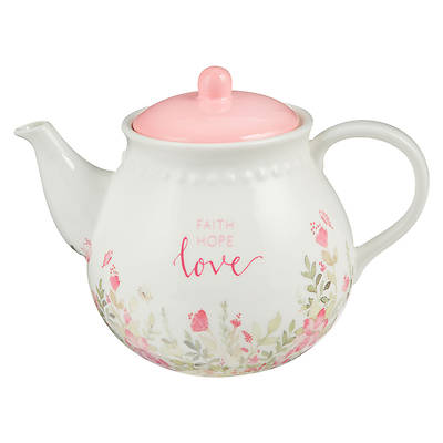With Love Inspirational Teapot Faith Hope Love Pink Floral