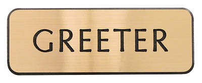 Contemporary Engraved Gold Greeter Badge