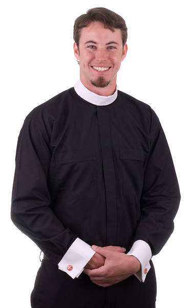 MDS Long Sleeve Neckband Clergy Shirt with White French Cuffs