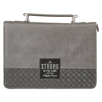 Be Strong in the Lord Gray and Black Faux Leather Classic Bible Cover Medium