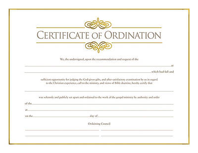 Certificate of Ordination for Minister
