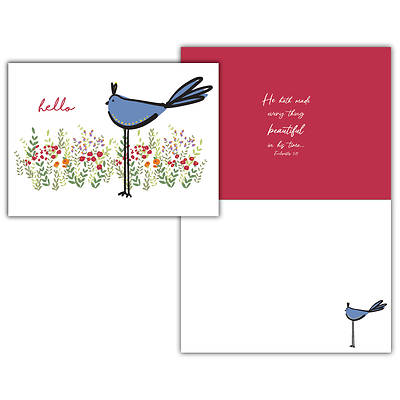 Picture of Blue Bird and Flowers Thinking of You Boxed Cards - Box of 12 Solid Design