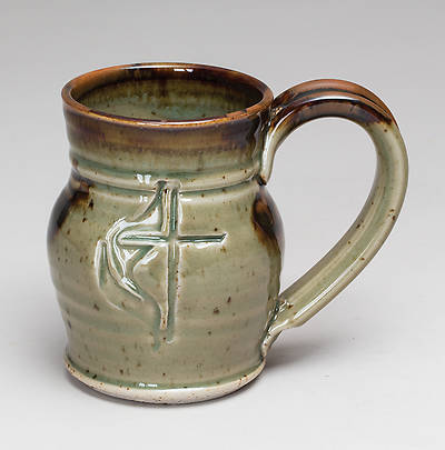 Cross and Flame Barrel Shaped Ceramic Mug - Green