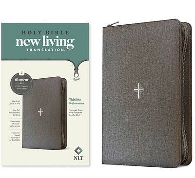 NLT Thinline Reference Zipper Bible, Filament Enabled (Leatherlike, Textured Cross Gray, Red Letter)