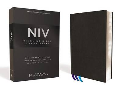NIV Thinline Bible, Large Print, Premium Leather, Goatskin, Black, Premier Collection, Comfort Print