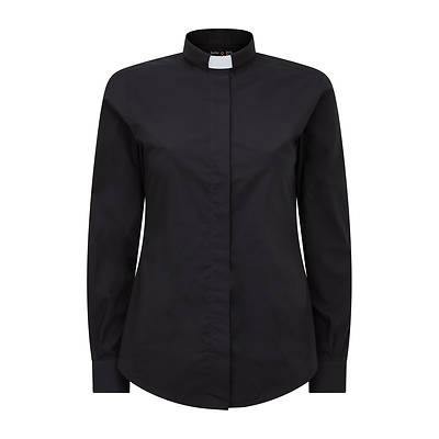 Fair Trade Women's Cotton Black Long Sleeve Tab Collar Clergy Shirt 8