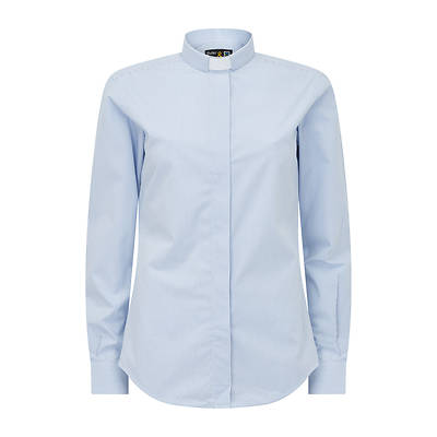 Fair Trade Women's Cotton Blue/White Stripes Long Sleeve Tab Collar Clergy Shirt 12