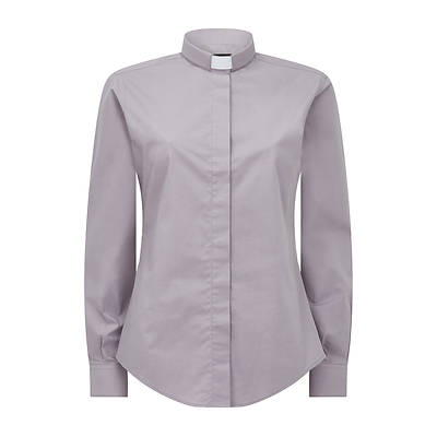 Fair Trade Women's Cotton Light Grey Long Sleeve Tab Collar Clergy Shirt 6