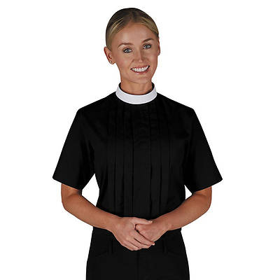 R. J. Toomey Women's Clergy Blouse Black Short Sleeve Neckband Collar