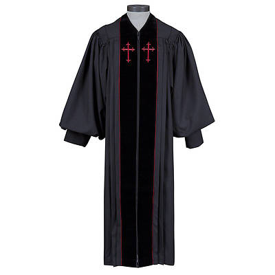 Picture of Murphy Black Pulpit Robe with Embroidered Red Crosses