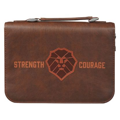 Picture of Strength and Courage Honey-brown Faux Leather Classic Bible Cover Large