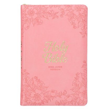 Picture of KJV Holy Bible, Standard Size Faux Leather Red Letter Edition - Thumb Index & Ribbon Marker, King James Version, Pink Floral Zipper Closure