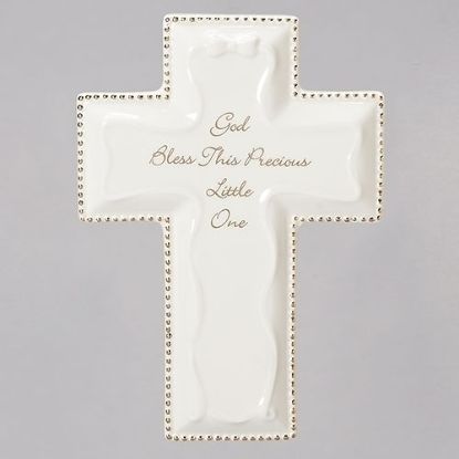 Picture of God Bless This Precious Little One Baptism Wall Cross - White