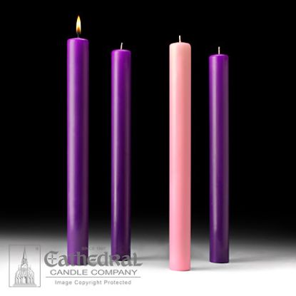 Picture of Cathedral 51% Beeswax Advent Candle Set 16" X 1-1/2" - 3 Purple, 1 Rose