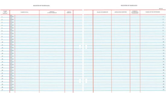 Picture of Westminster Church Register Binder Sheets  Marriages